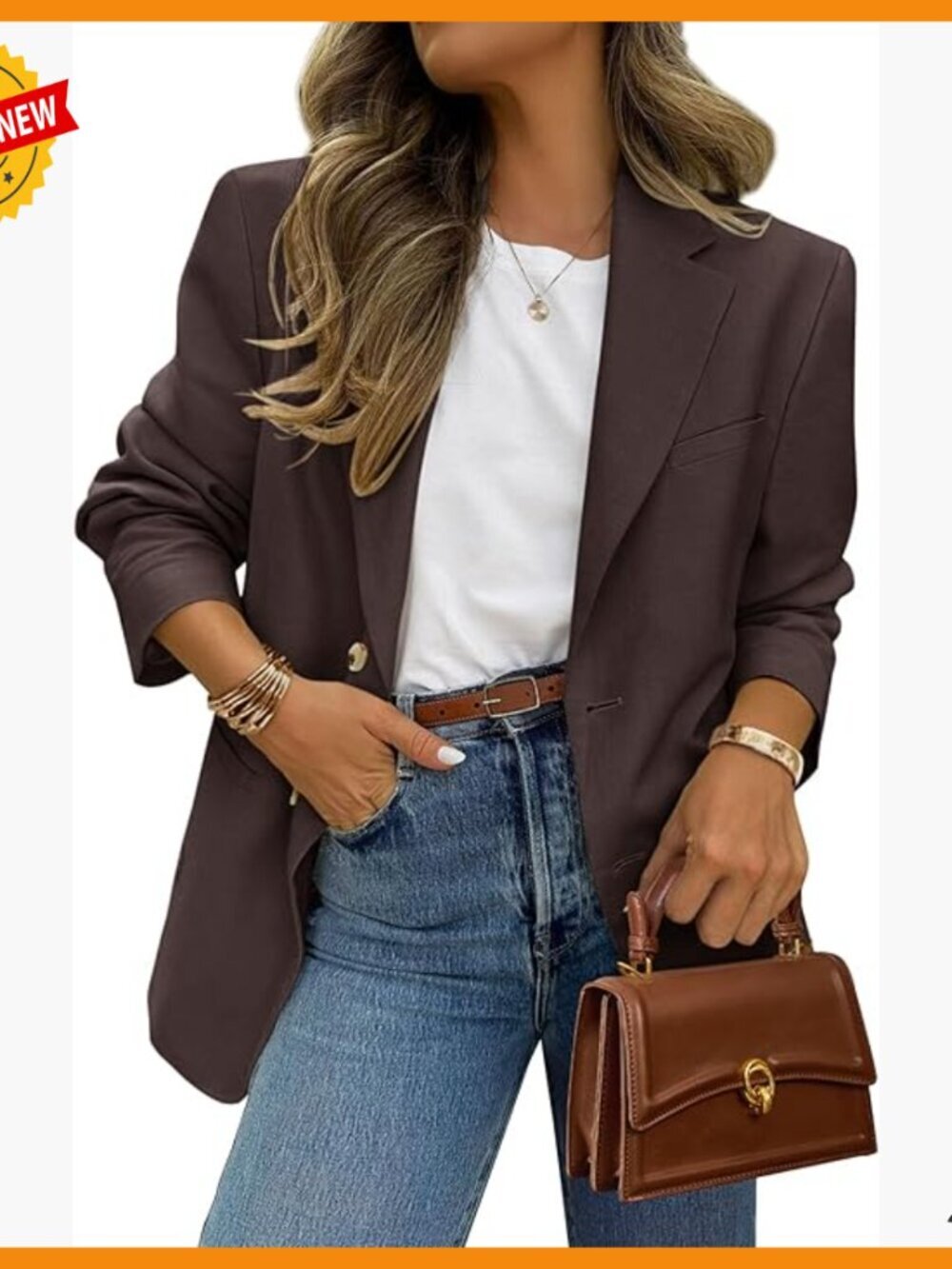 Women's Long Sleeve Blazer with Pockets, Notch Lapel, Open Front